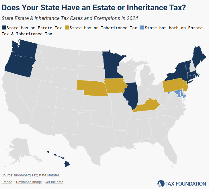 Figure 1: States with Estate and/or Inheritance Taxes